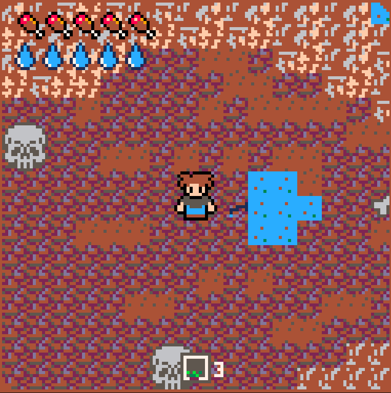 Game screenshot showing character in a drought environment