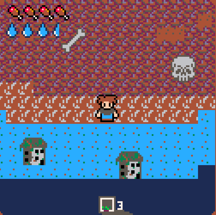 Game screenshot showing flooding with submerged buildings